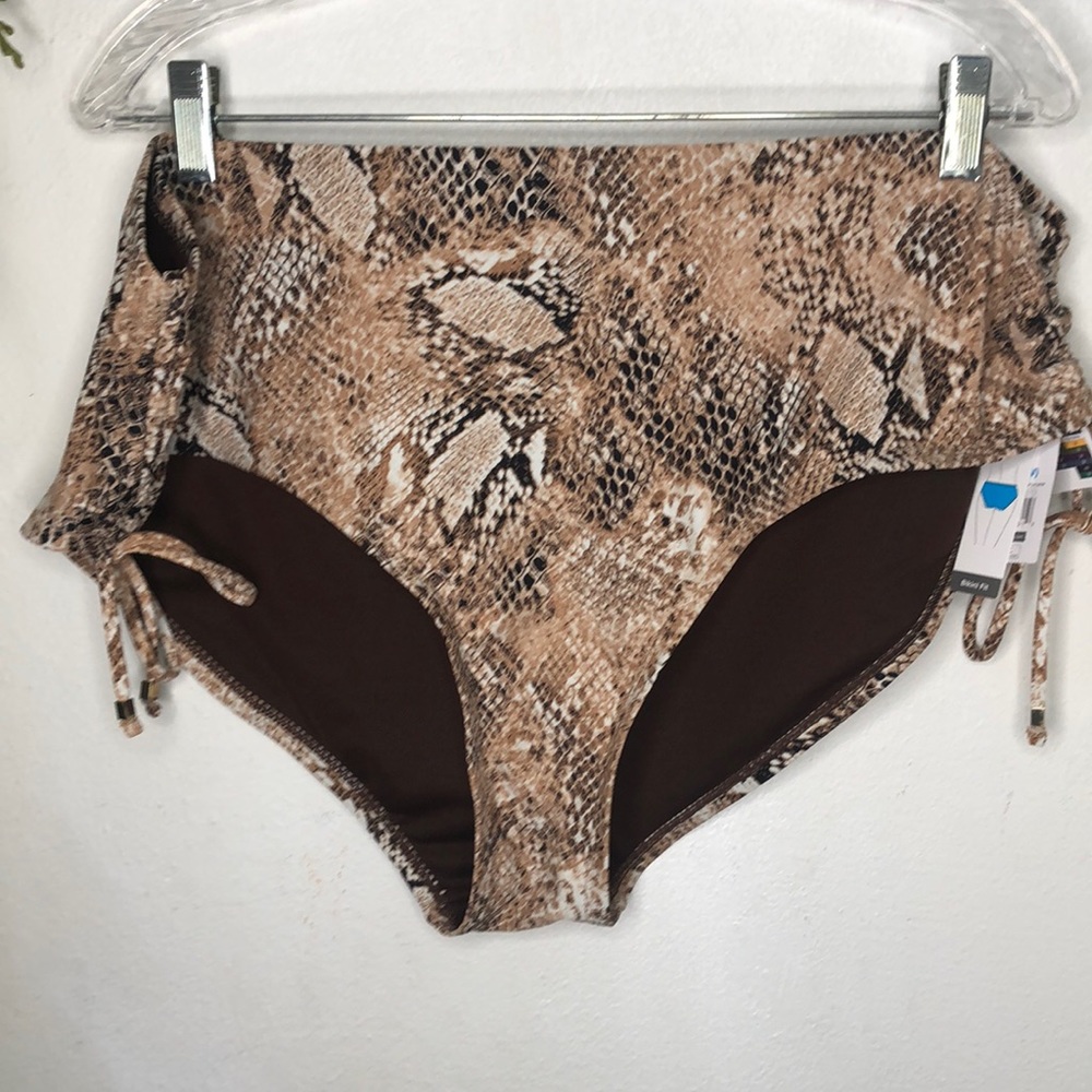 Python Snakeskin Adjustable Ruched Side Tie Plus Size Bikini Swim Bottom NWT